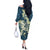 Cyan Polynesia Hammerhead Shark Tattoo With Plumeria Lei Off The Shoulder Long Sleeve Dress