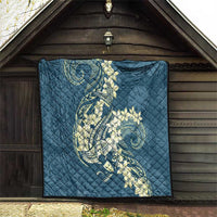 Cyan Polynesia Hammerhead Shark Tattoo With Plumeria Lei Quilt