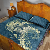 Cyan Polynesia Hammerhead Shark Tattoo With Plumeria Lei Quilt Bed Set