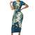 Cyan Polynesia Hammerhead Shark Tattoo With Plumeria Lei Short Sleeve Bodycon Dress