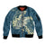 Cyan Polynesia Hammerhead Shark Tattoo With Plumeria Lei Sleeve Zip Bomber Jacket