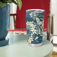 Cyan Polynesia Hammerhead Shark Tattoo With Plumeria Lei Tumbler Cup