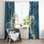 Cyan Polynesia Hammerhead Shark Tattoo With Plumeria Lei Window Curtain