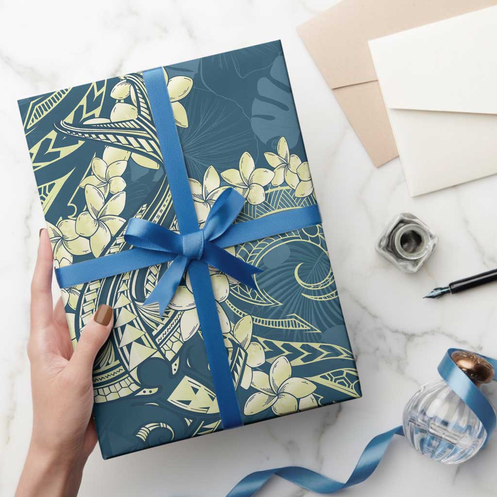 Cyan Polynesia Hammerhead Shark Tattoo With Plumeria Lei Wrapping Paper - Polynesian Pride