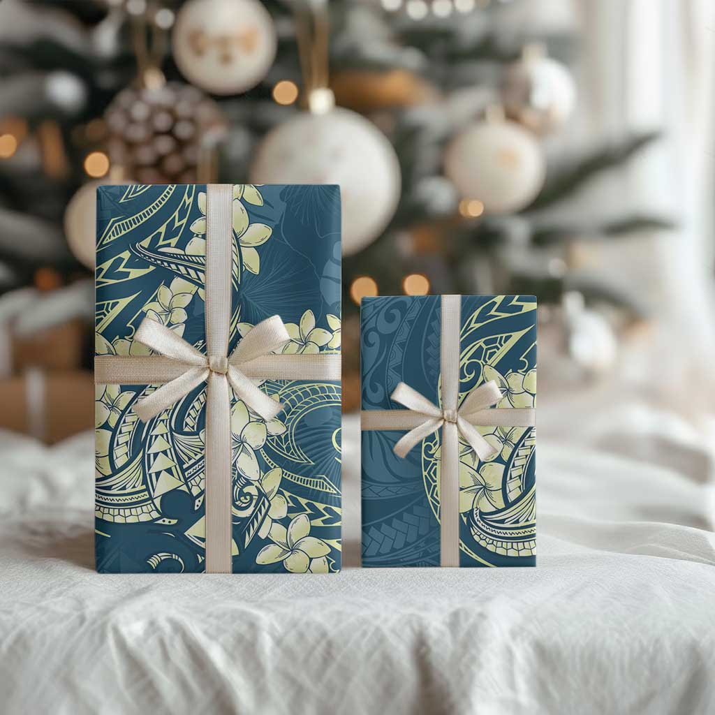 Cyan Polynesia Hammerhead Shark Tattoo With Plumeria Lei Wrapping Paper - Polynesian Pride