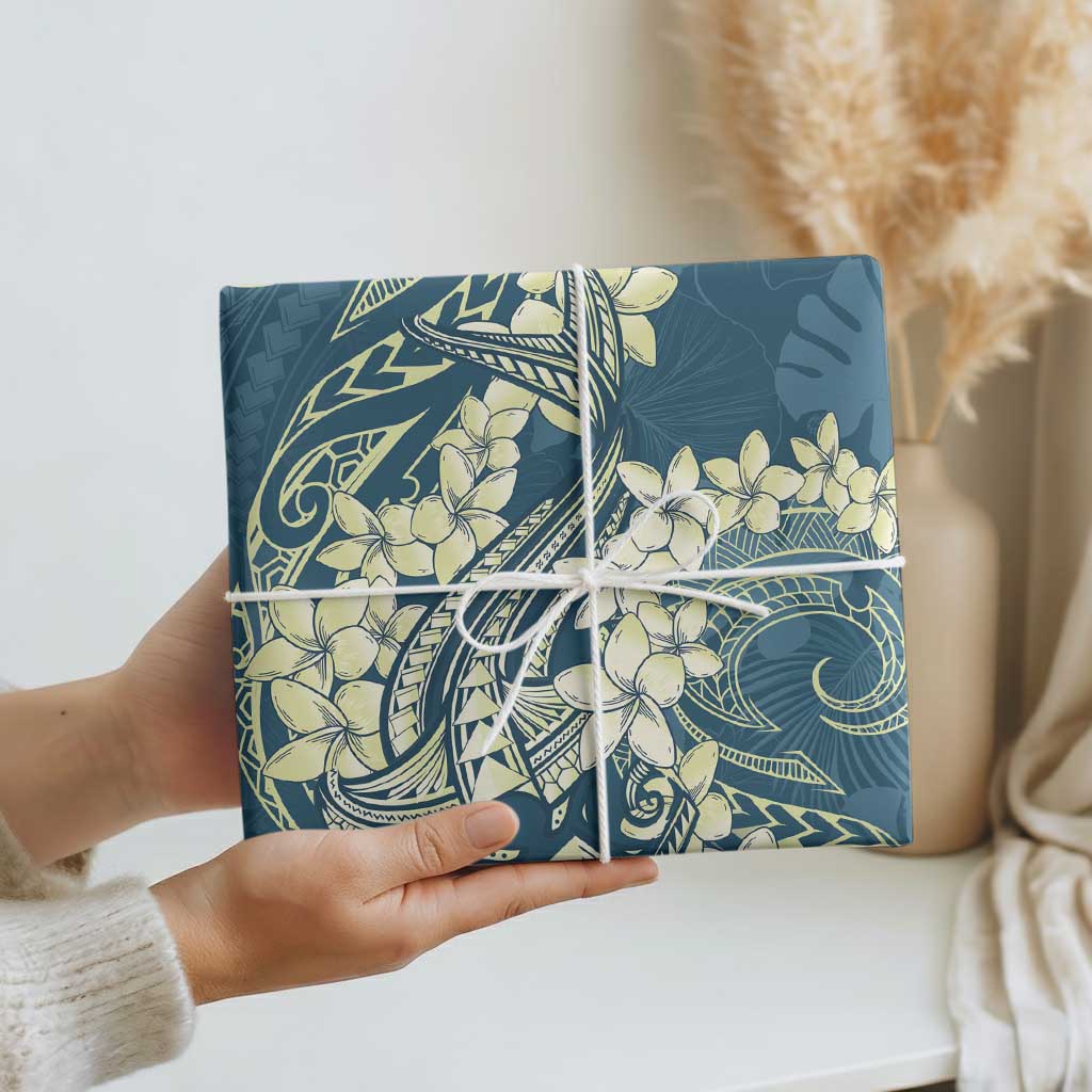 Cyan Polynesia Hammerhead Shark Tattoo With Plumeria Lei Wrapping Paper - Polynesian Pride