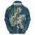 Cyan Polynesia Hammerhead Shark Tattoo With Plumeria Lei Zip Hoodie
