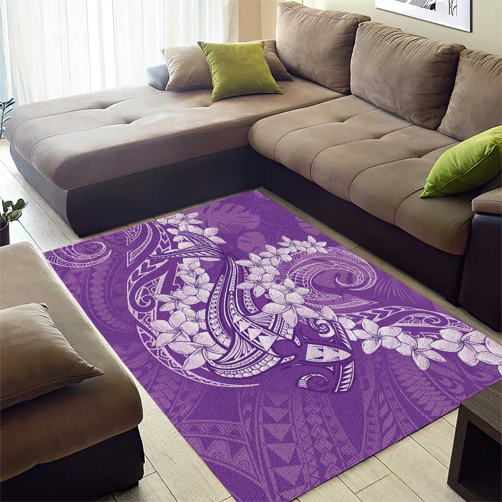 Purple Polynesia Hammerhead Shark Tattoo With Plumeria Lei Area Rug