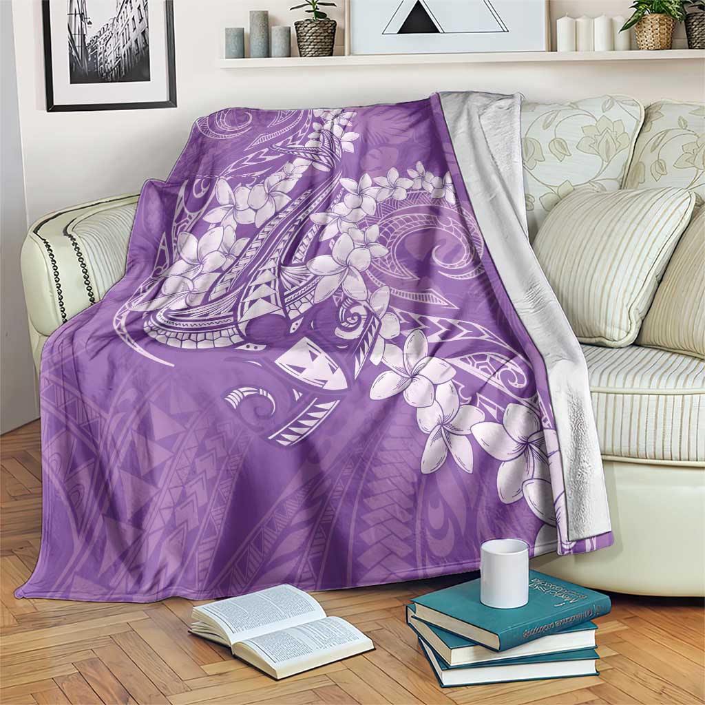 Purple Polynesia Hammerhead Shark Tattoo With Plumeria Lei Blanket