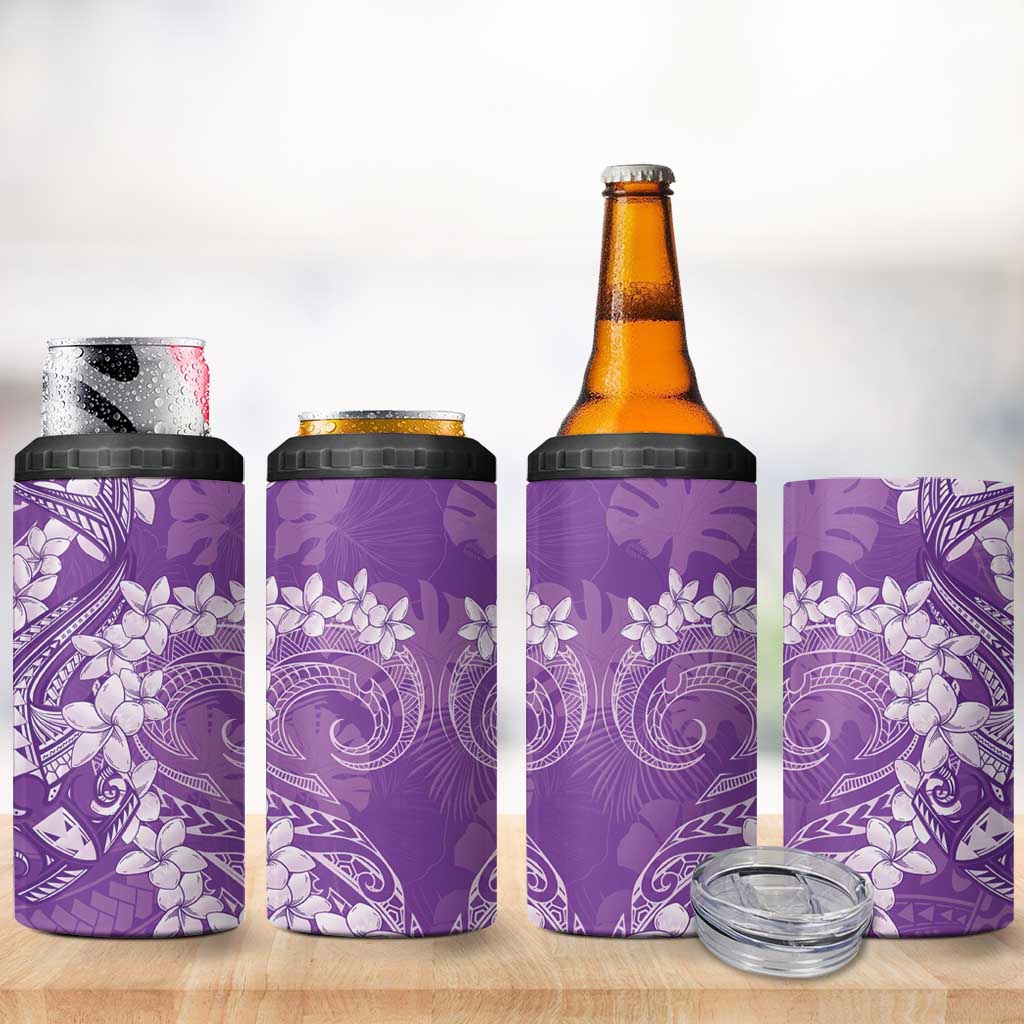 Purple Polynesia Hammerhead Shark Tattoo With Plumeria Lei 4 in 1 Can Cooler Tumbler