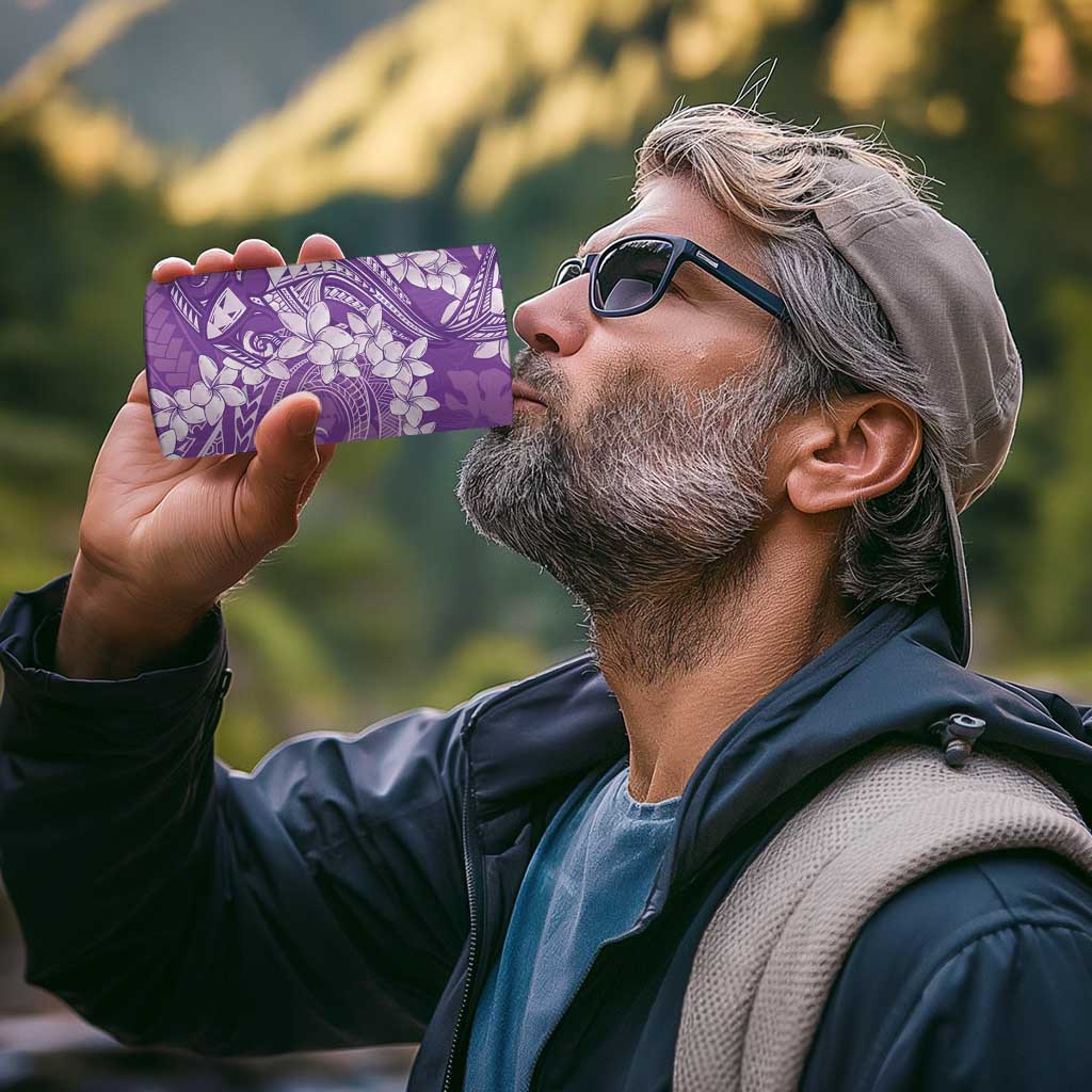 Purple Polynesia Hammerhead Shark Tattoo With Plumeria Lei 4 in 1 Can Cooler Tumbler