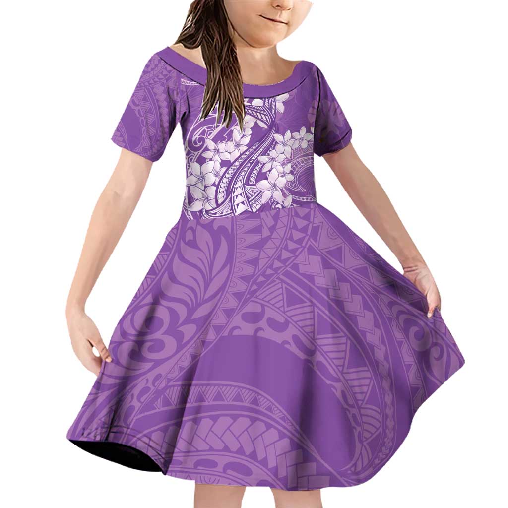 Purple Polynesia Hammerhead Shark Tattoo With Plumeria Lei Family Matching Off Shoulder Short Dress and Hawaiian Shirt
