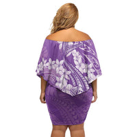 Purple Polynesia Hammerhead Shark Tattoo With Plumeria Lei Family Matching Off Shoulder Short Dress and Hawaiian Shirt