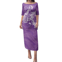 Purple Polynesia Hammerhead Shark Tattoo With Plumeria Lei Family Matching Puletasi and Hawaiian Shirt