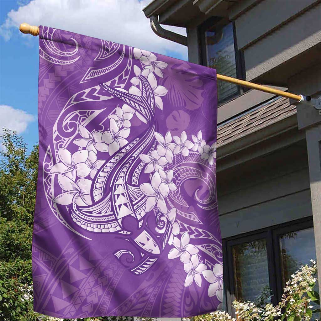 Purple Polynesia Hammerhead Shark Tattoo With Plumeria Lei Garden Flag