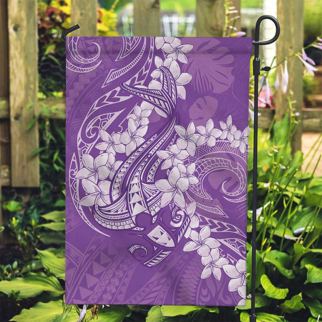 Purple Polynesia Hammerhead Shark Tattoo With Plumeria Lei Garden Flag