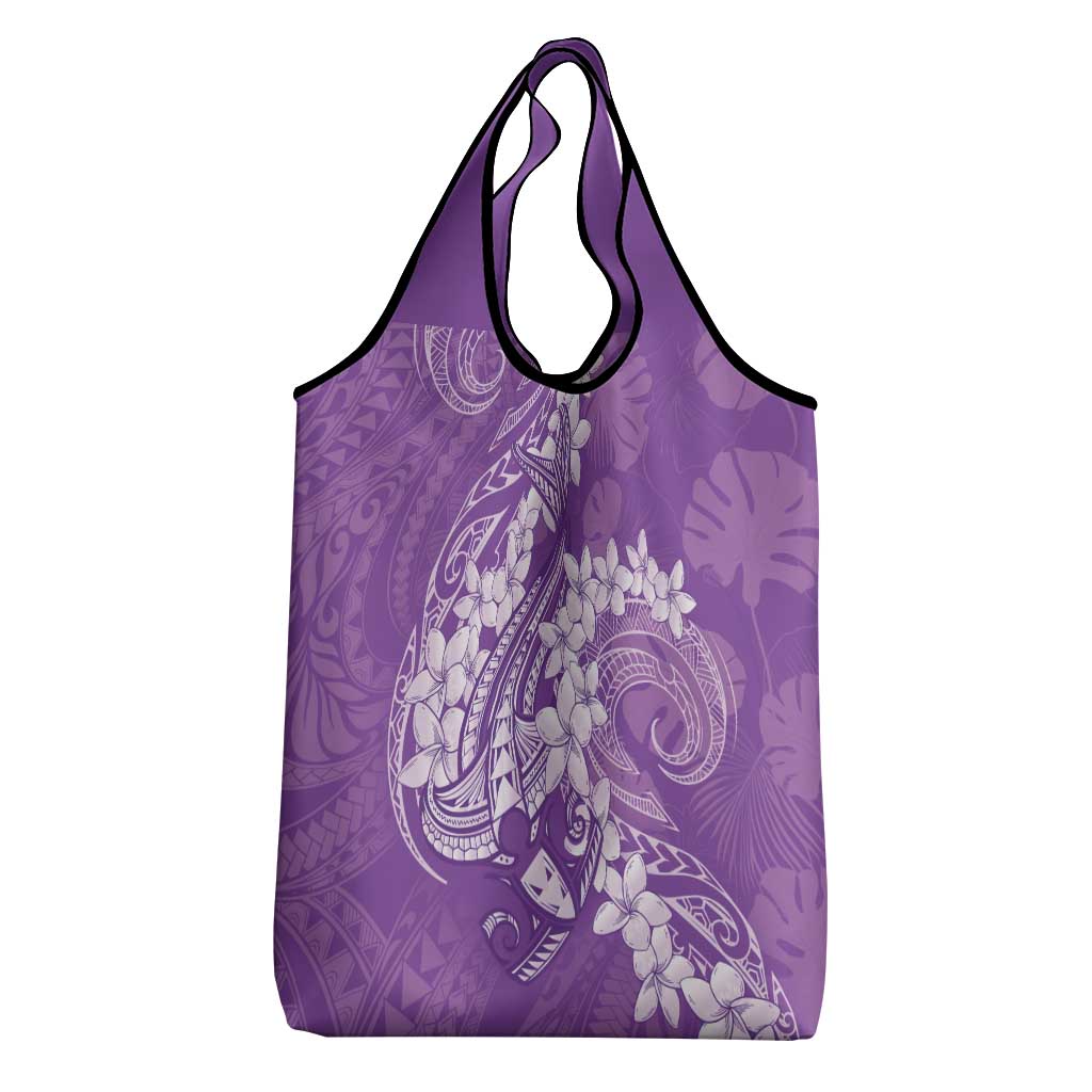 Purple Polynesia Hammerhead Shark Tattoo With Plumeria Lei Grocery Bag