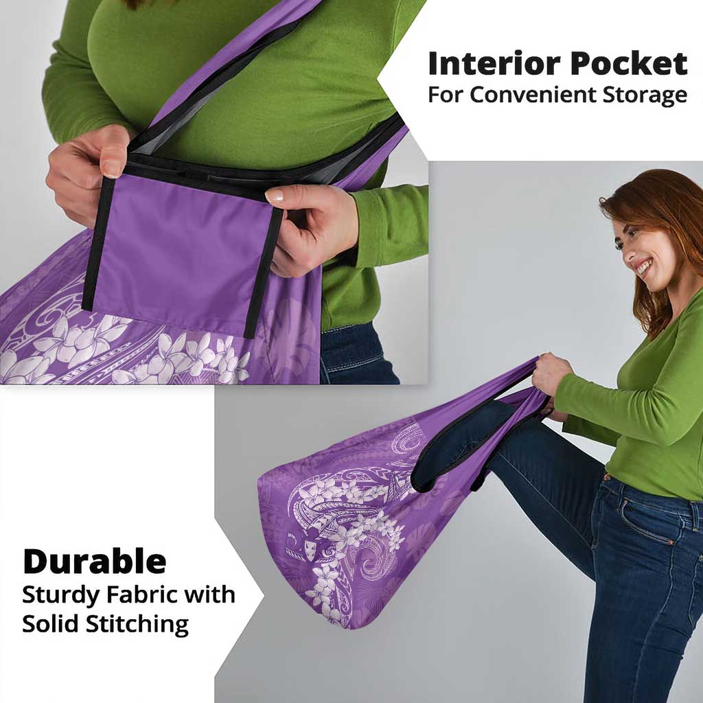 Purple Polynesia Hammerhead Shark Tattoo With Plumeria Lei Grocery Bag