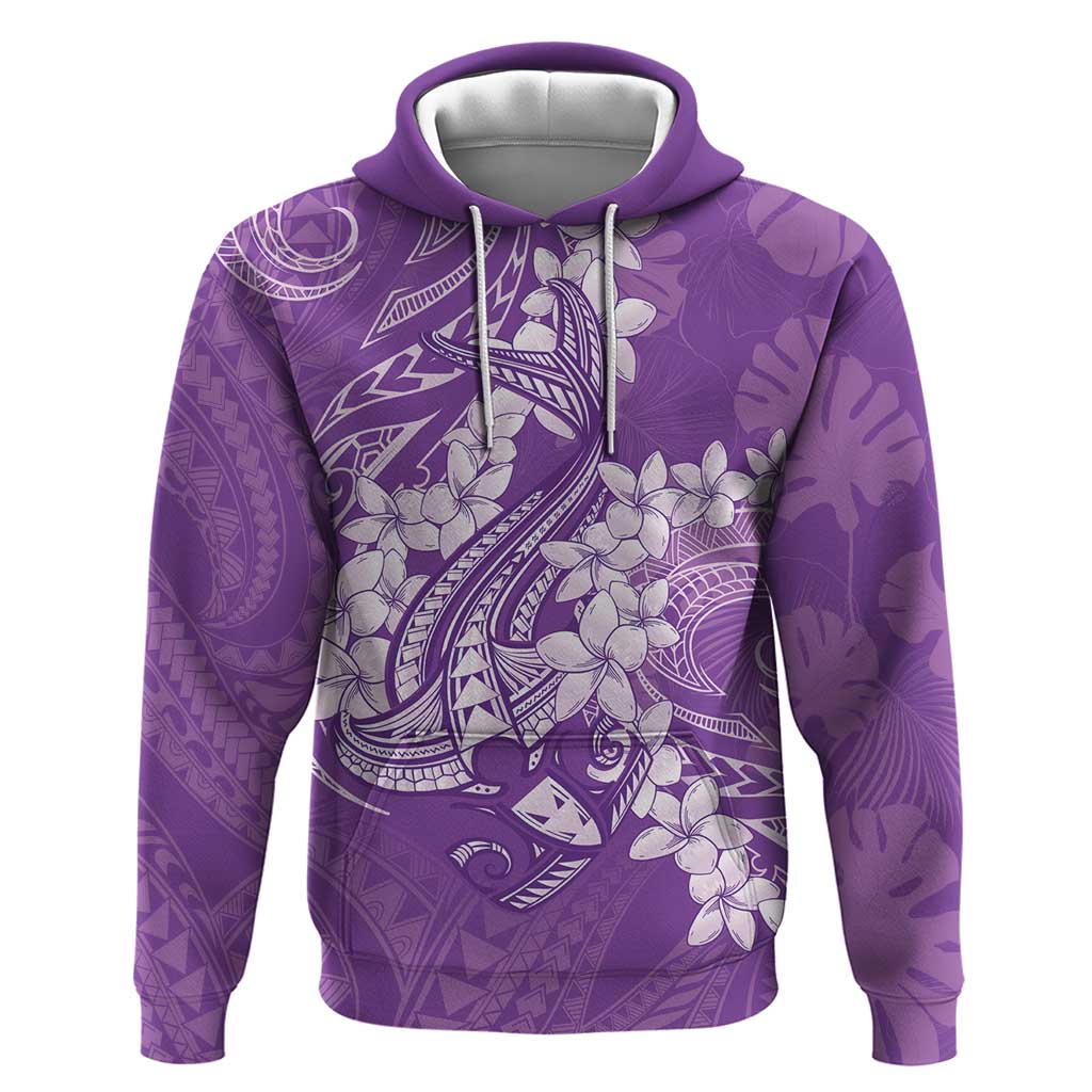 Purple Polynesia Hammerhead Shark Tattoo With Plumeria Lei Hoodie