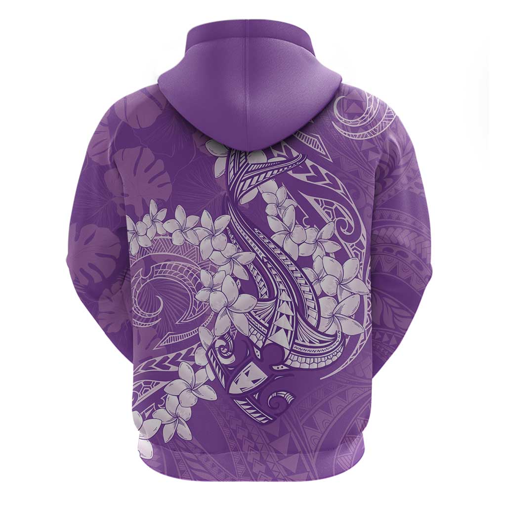 Purple Polynesia Hammerhead Shark Tattoo With Plumeria Lei Hoodie