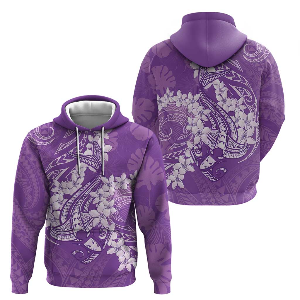 Purple Polynesia Hammerhead Shark Tattoo With Plumeria Lei Hoodie