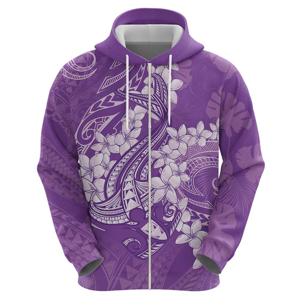 Purple Polynesia Hammerhead Shark Tattoo With Plumeria Lei Hoodie