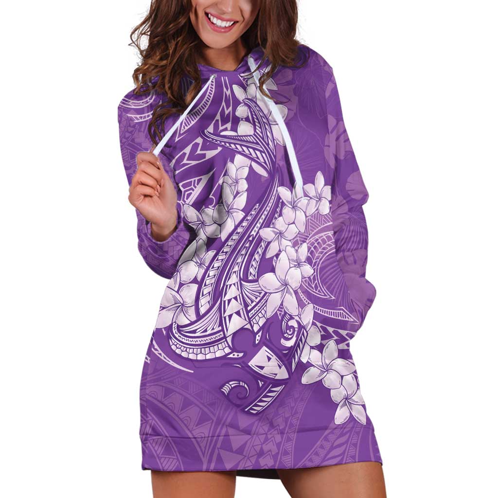 Purple Polynesia Hammerhead Shark Tattoo With Plumeria Lei Hoodie Dress