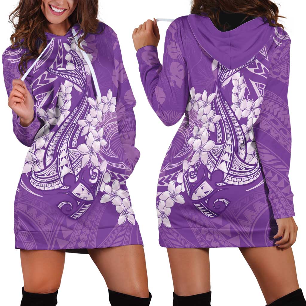 Purple Polynesia Hammerhead Shark Tattoo With Plumeria Lei Hoodie Dress
