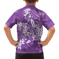 Purple Polynesia Hammerhead Shark Tattoo With Plumeria Lei Kid Hawaiian Shirt