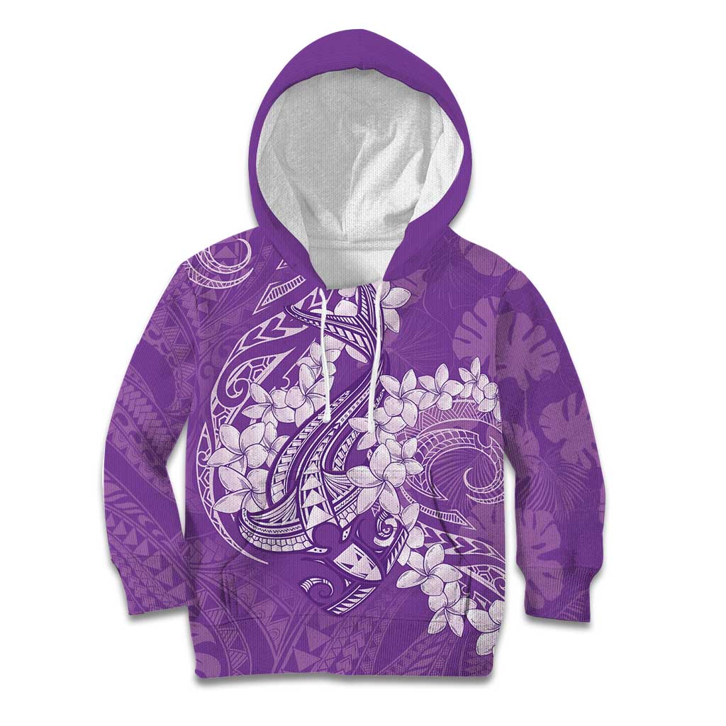 Purple Polynesia Hammerhead Shark Tattoo With Plumeria Lei Kid Hoodie