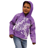 Purple Polynesia Hammerhead Shark Tattoo With Plumeria Lei Kid Hoodie