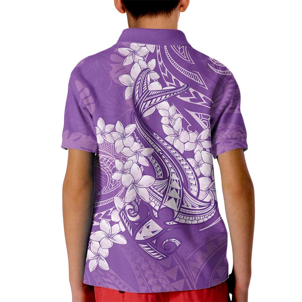 Purple Polynesia Hammerhead Shark Tattoo With Plumeria Lei Kid Polo Shirt