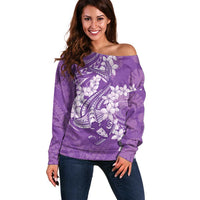 Purple Polynesia Hammerhead Shark Tattoo With Plumeria Lei Off Shoulder Sweater