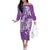 Purple Polynesia Hammerhead Shark Tattoo With Plumeria Lei Off The Shoulder Long Sleeve Dress