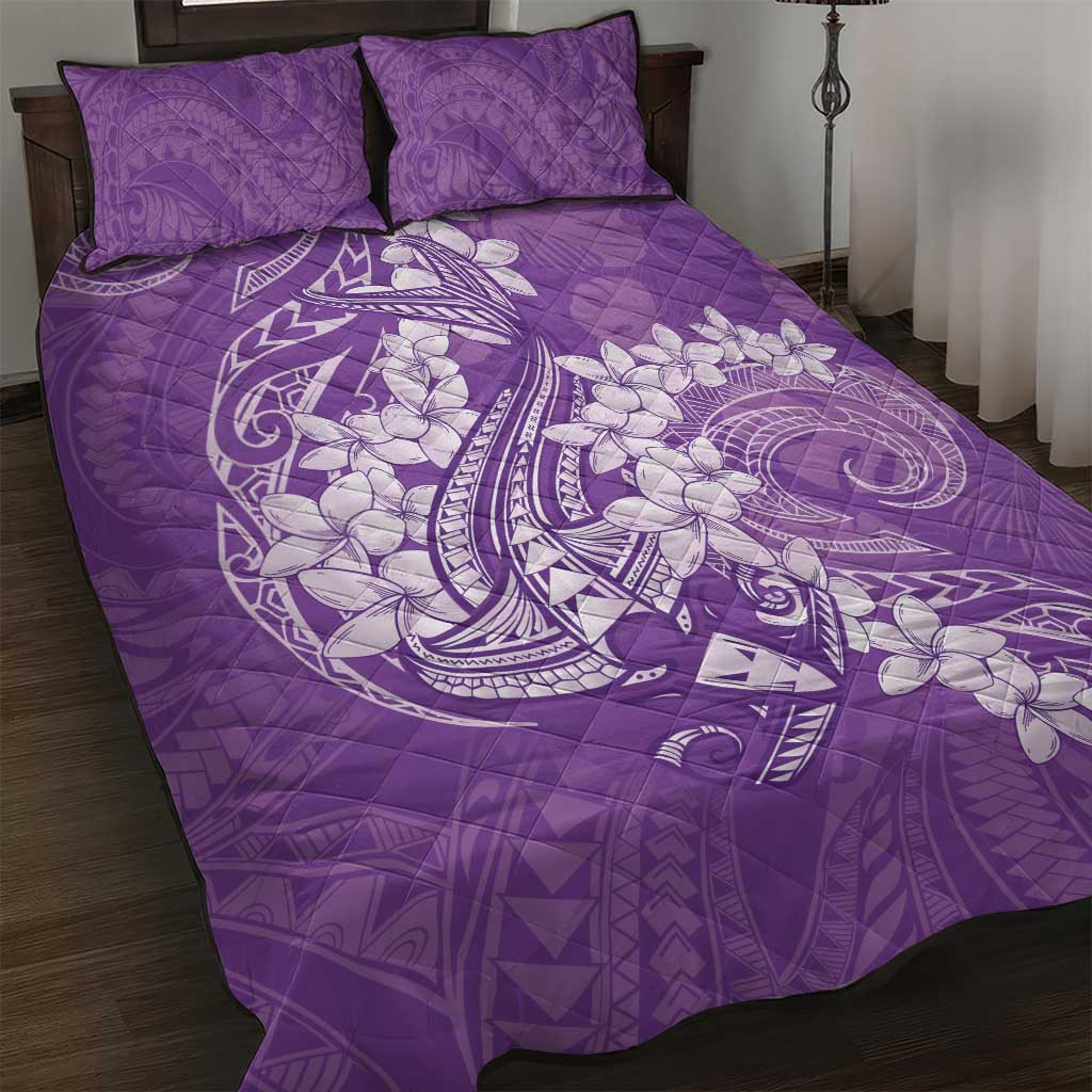Purple Polynesia Hammerhead Shark Tattoo With Plumeria Lei Quilt Bed Set
