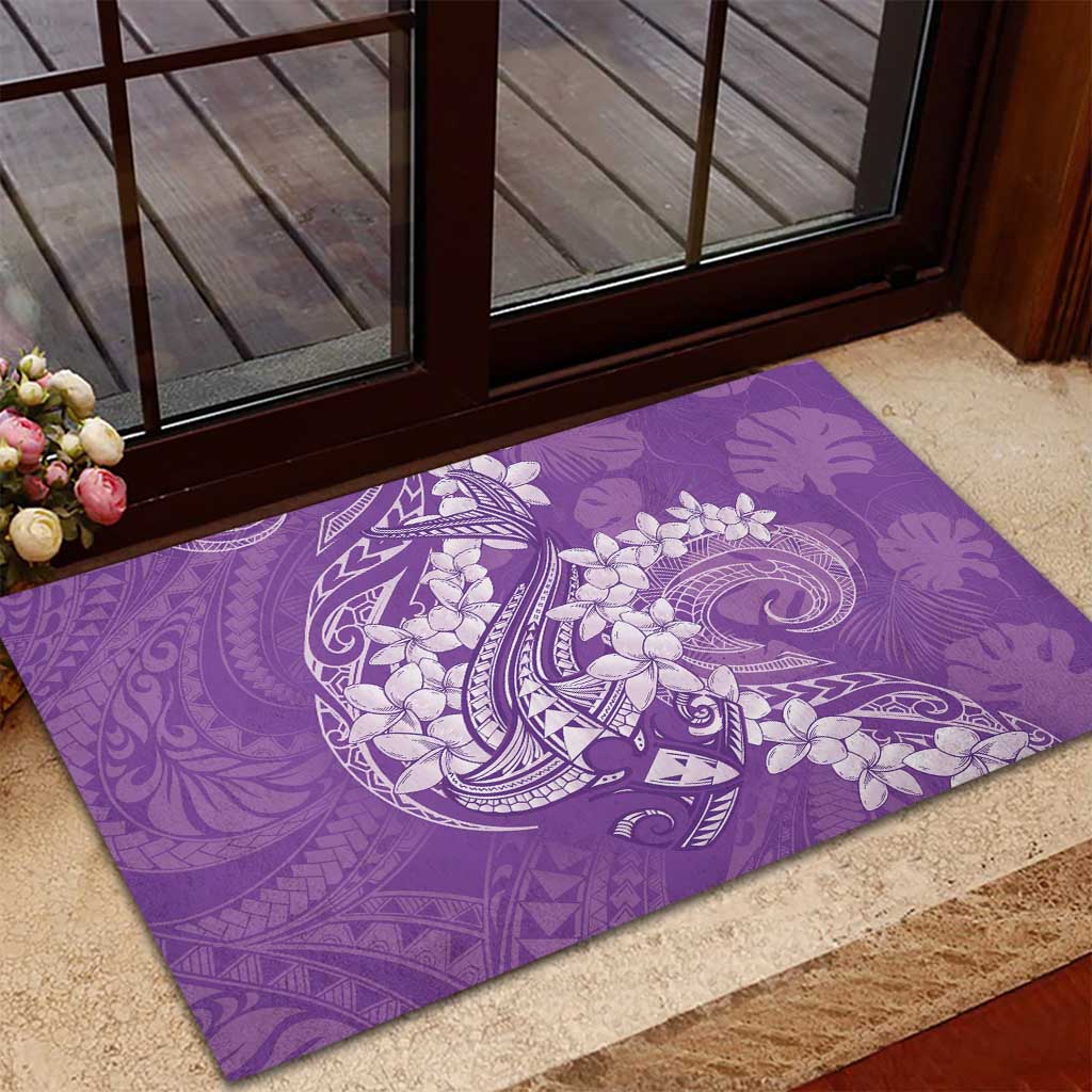Purple Polynesia Hammerhead Shark Tattoo With Plumeria Lei Rubber Doormat