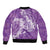 Purple Polynesia Hammerhead Shark Tattoo With Plumeria Lei Sleeve Zip Bomber Jacket