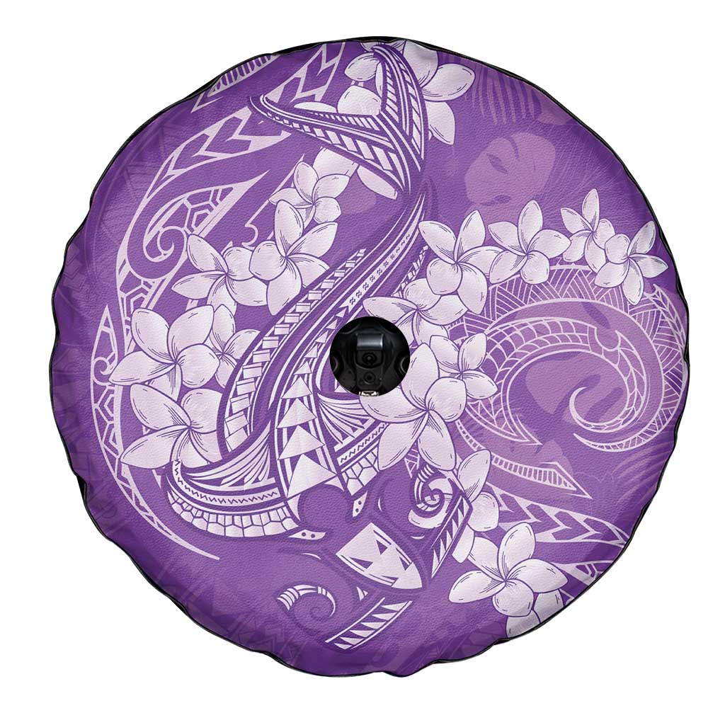 Purple Polynesia Hammerhead Shark Tattoo With Plumeria Lei Spare Tire Cover