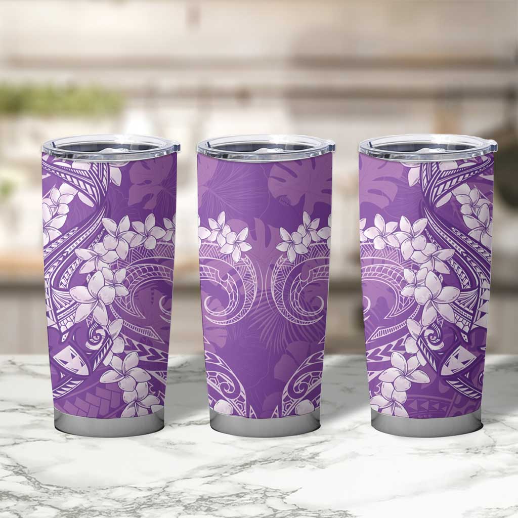 Purple Polynesia Hammerhead Shark Tattoo With Plumeria Lei Tumbler Cup