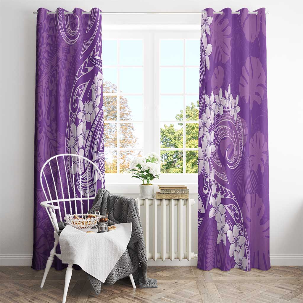 Purple Polynesia Hammerhead Shark Tattoo With Plumeria Lei Window Curtain