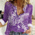 Purple Polynesia Hammerhead Shark Tattoo With Plumeria Lei Women Casual Shirt