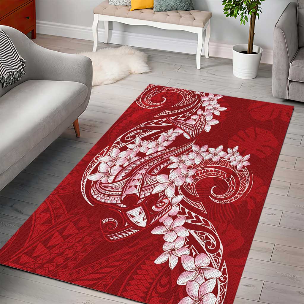Red Polynesia Hammerhead Shark Tattoo With Plumeria Lei Area Rug