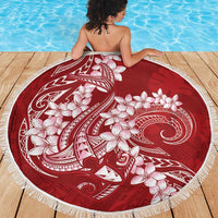 Red Polynesia Hammerhead Shark Tattoo With Plumeria Lei Beach Blanket