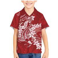 Red Polynesia Hammerhead Shark Tattoo With Plumeria Lei Family Matching Mermaid Dress and Hawaiian Shirt