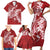 Red Polynesia Hammerhead Shark Tattoo With Plumeria Lei Family Matching Short Sleeve Bodycon Dress and Hawaiian Shirt