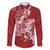 Red Polynesia Hammerhead Shark Tattoo With Plumeria Lei Family Matching Short Sleeve Bodycon Dress and Hawaiian Shirt