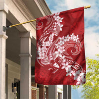 Red Polynesia Hammerhead Shark Tattoo With Plumeria Lei Garden Flag