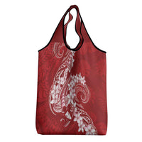 Red Polynesia Hammerhead Shark Tattoo With Plumeria Lei Grocery Bag