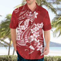 Red Polynesia Hammerhead Shark Tattoo With Plumeria Lei Hawaiian Shirt