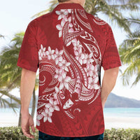 Red Polynesia Hammerhead Shark Tattoo With Plumeria Lei Hawaiian Shirt